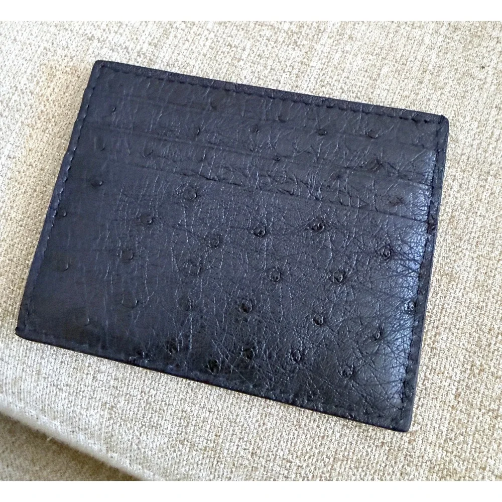Prada Bleu Ostrich Leather Card Holder Wallet 2MC223 Struzzo Navy Blue Italy
